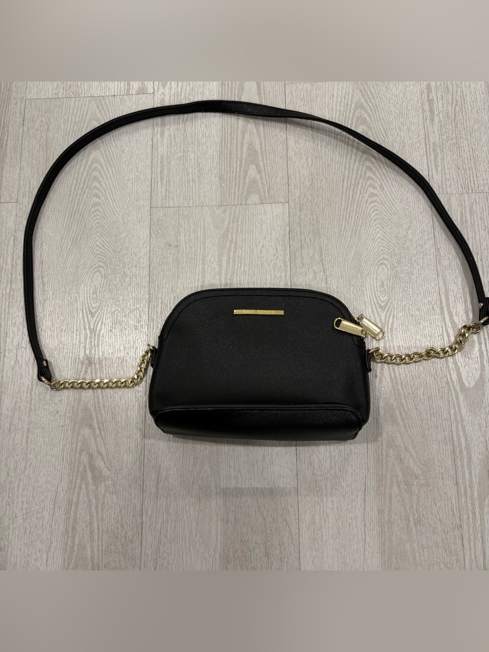Steve Madden Saffiano Dome Crossbody Bag (Black / Gold Hardware)